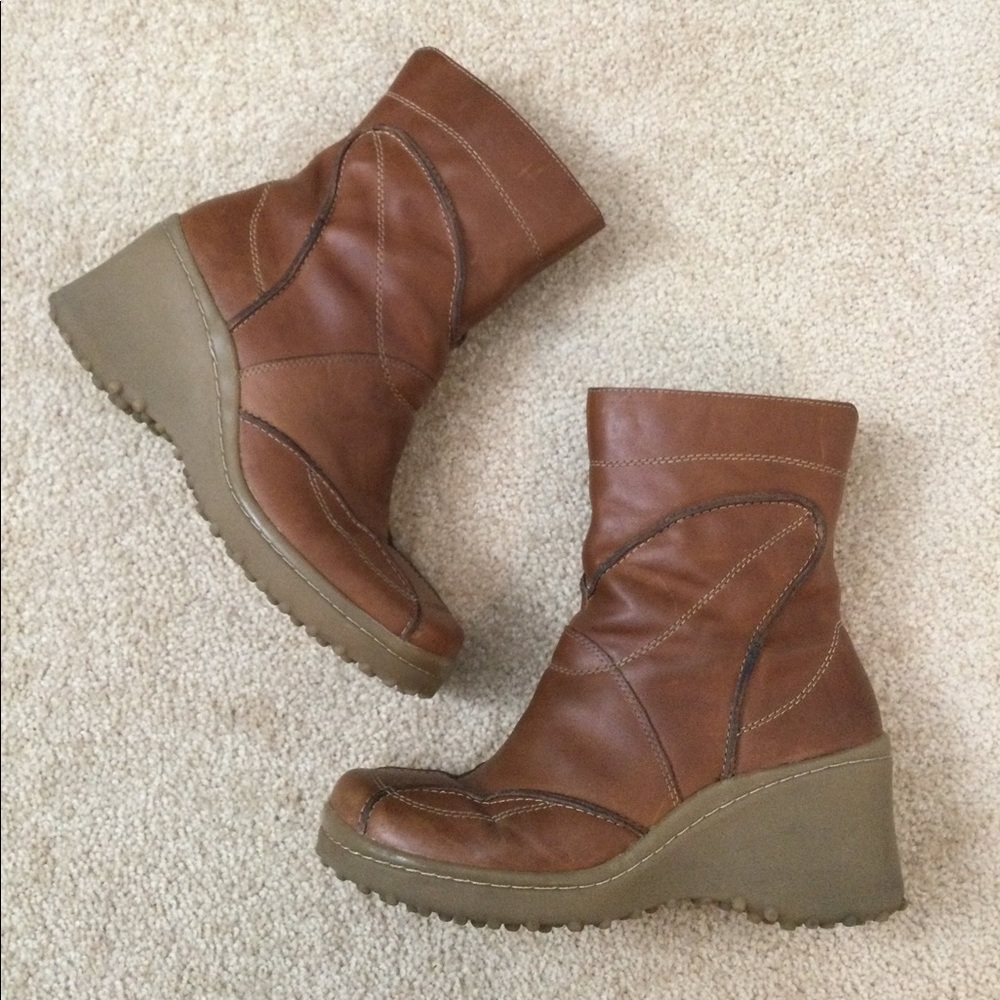 VINTAGE ALDO PLATFORM WEDGE LEATHER ZIP UP BOOTS 39 US 8.5